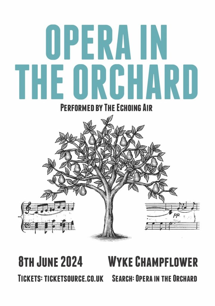 A poster for Opera in the Orchard on 8th June 2024 where Amy will be singing. Buy Tickets now.